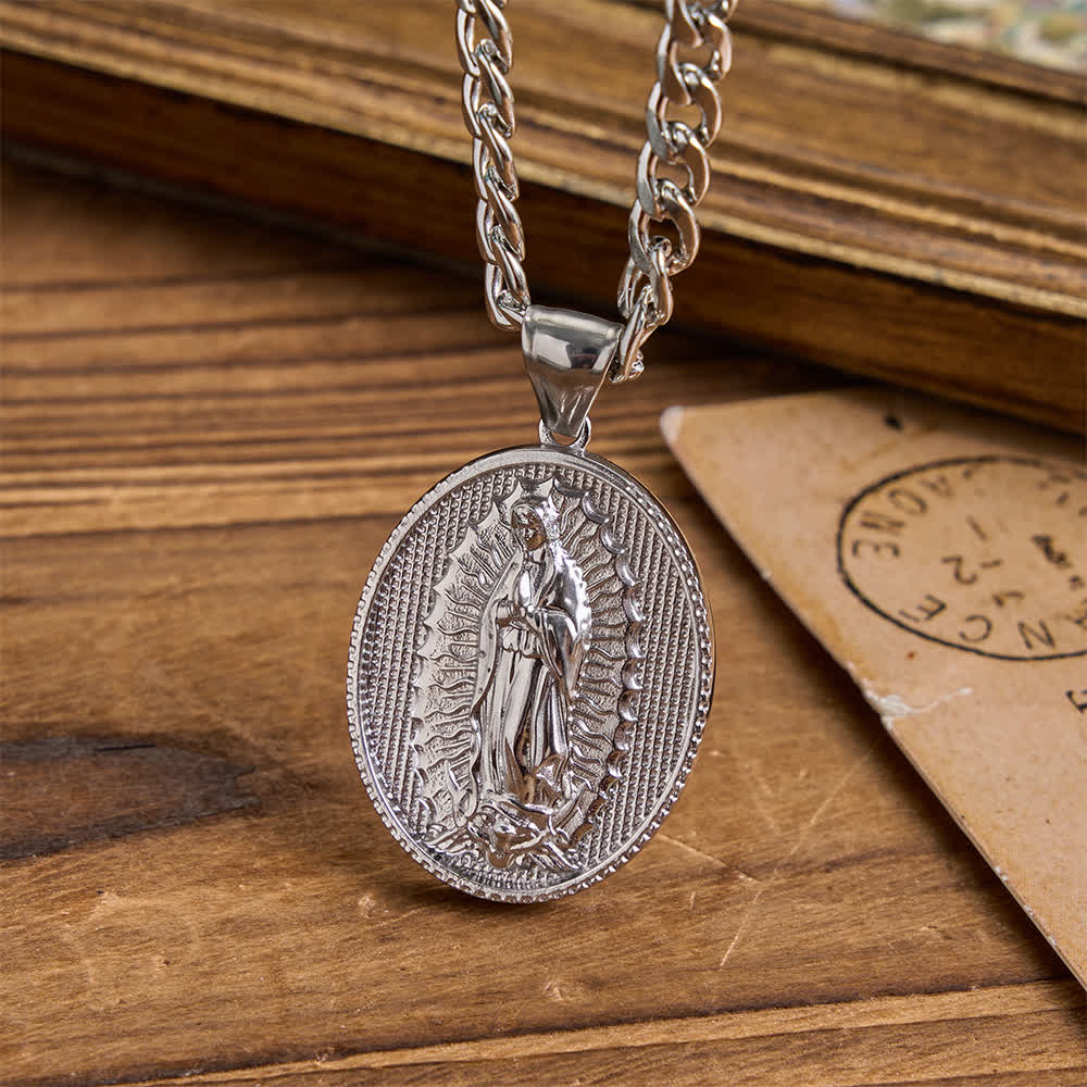 Christianartworkshop Our Lady of Guadalupe Virgin Mary Necklace - Cuban Chain - Silver - image 1