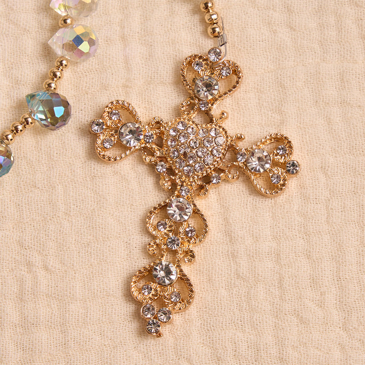 Christianartworkshop Gradient Iridescent Teardrop Glass Rosary With Jeweled Gilded Cross & Our Lady of Aparecida Medallion - image 8
