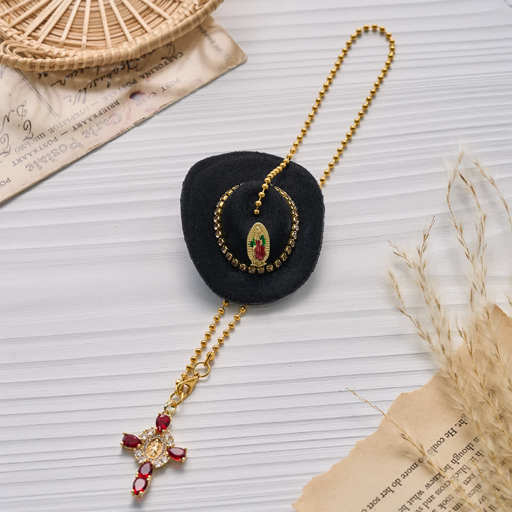 Christianartworkshop Mini Cowboy Hat Our Lady Crystal Cross Car Hanging Ornament: A Reminder of Merciful Divine Protection on Every Trip - image 14