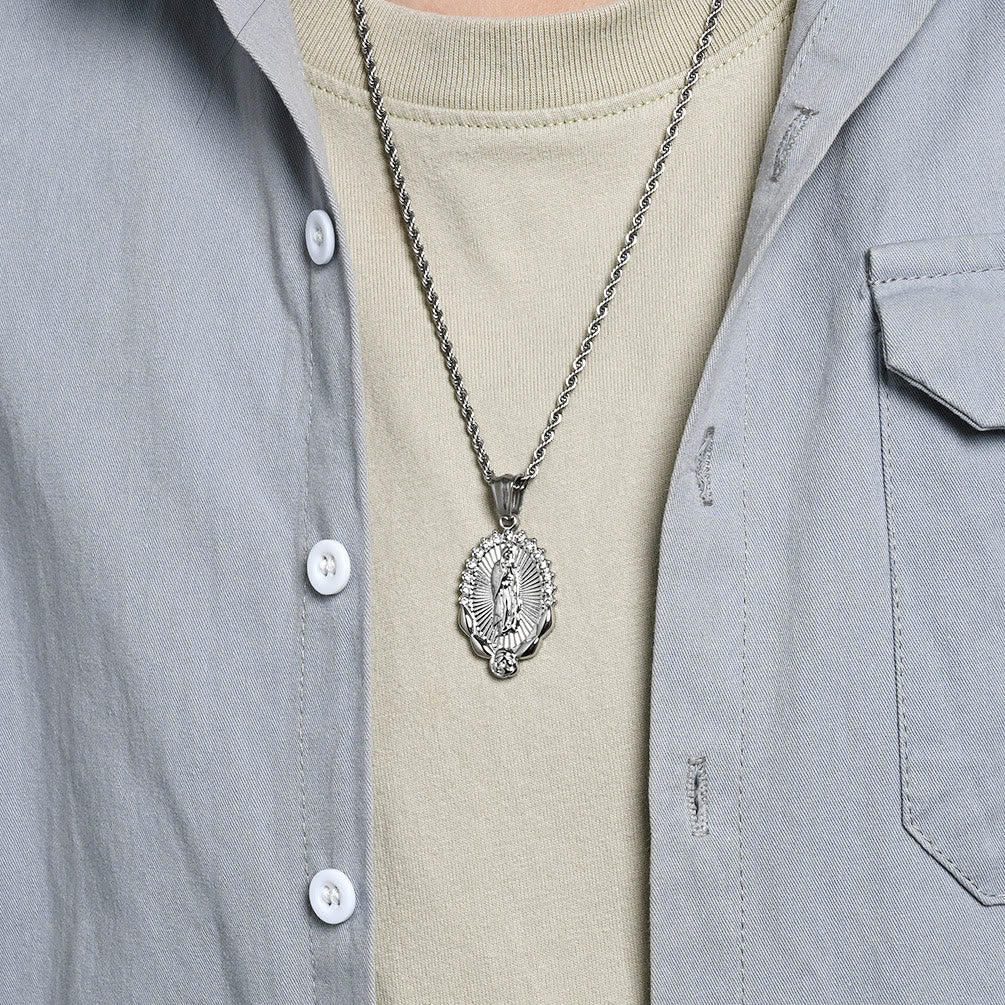 Christianartworkshop Luminous Zircon Our Lady Rose Rope Necklace: Token of Heavenly Benevolence - image 1