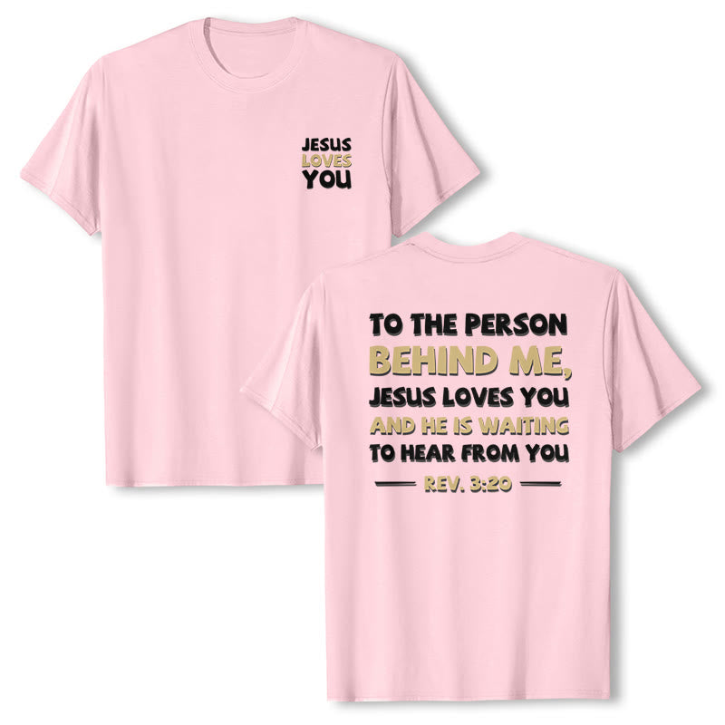 Christianartworkshop Dual-Side Two-Tone Scripture REV.3:20 Letter Print Casual Classic T-Shirt - image 1