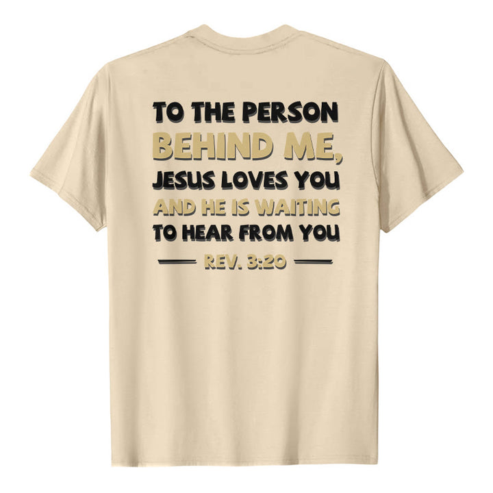 Christianartworkshop Dual-Side Two-Tone Scripture REV.3:20 Letter Print Casual Classic T-Shirt - Beige - 2XL - image 6