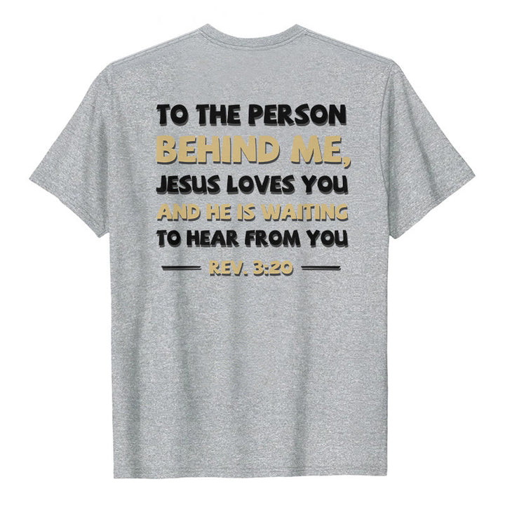Christianartworkshop Dual-Side Two-Tone Scripture REV.3:20 Letter Print Casual Classic T-Shirt - Grey - 2XL - image 9