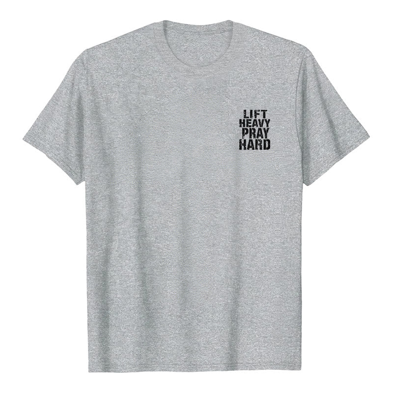 Christianartworkshop Dual-Side Lift Heavy Pray Hard Distressed Letter Print Classic T-Shirt - image 11