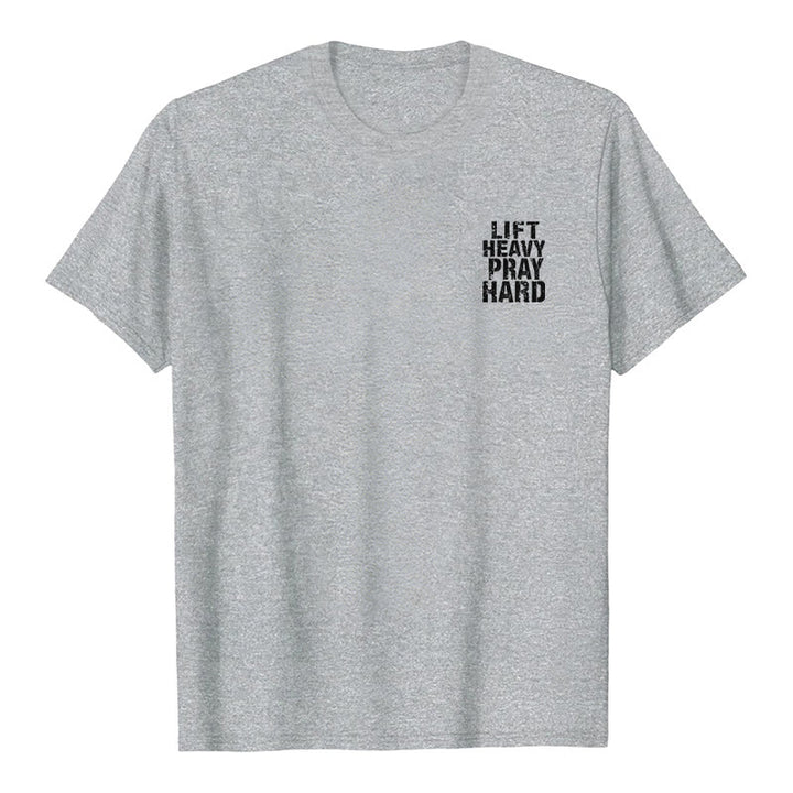 Christianartworkshop Dual-Side Lift Heavy Pray Hard Distressed Letter Print Classic T-Shirt - image 11
