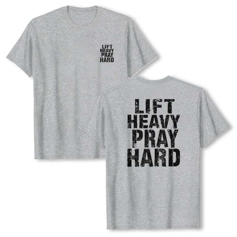 Christianartworkshop Dual-Side Lift Heavy Pray Hard Distressed Letter Print Classic T-Shirt - image 10