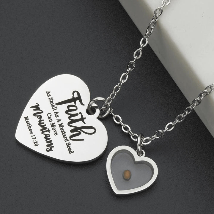 Christianartworkshop Dual Heart Locket Mustard Seed Matthew 17:20 Scripture Necklace: Emblem of Mighty Unwavering Faith - image 2