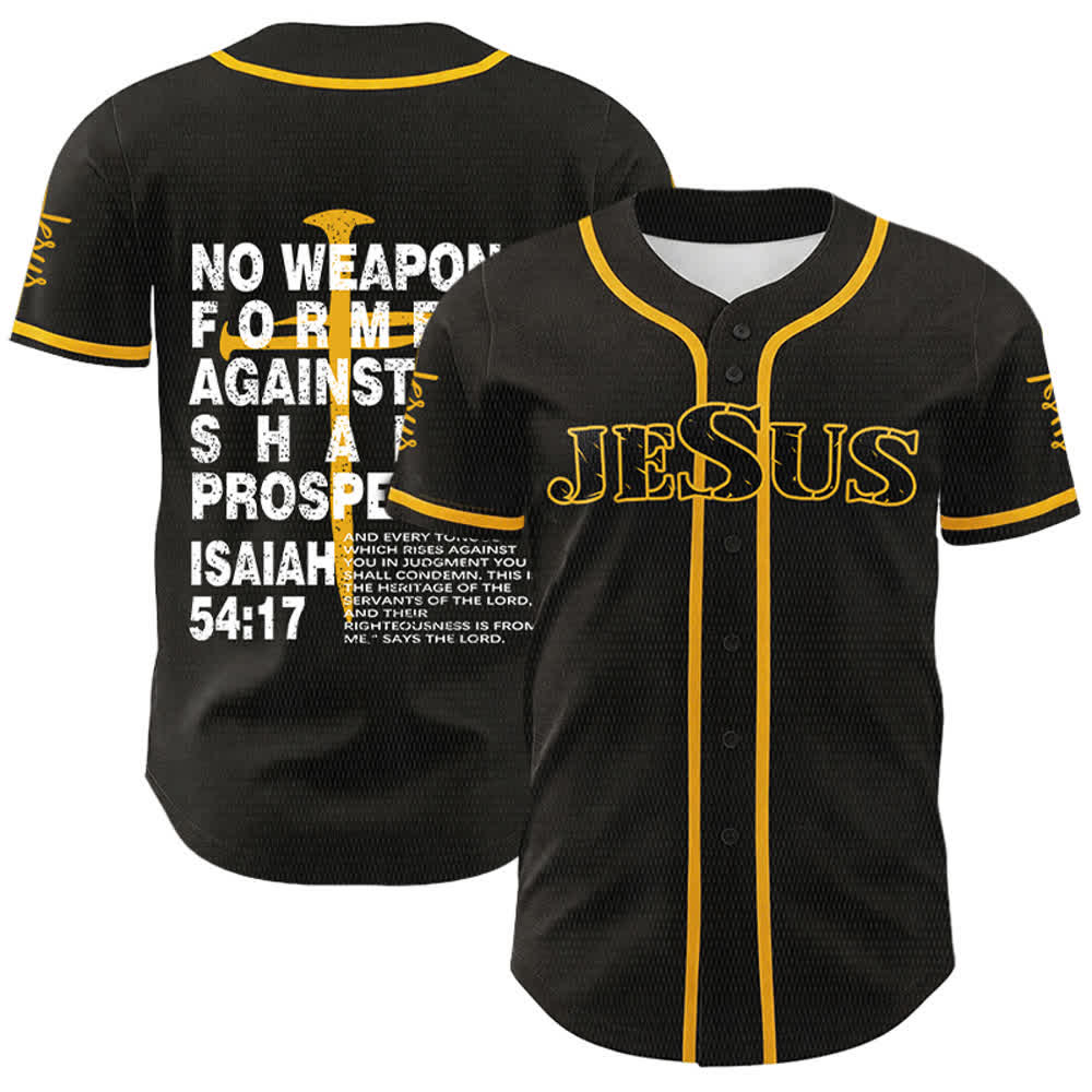 Christianartworkshop No Weapon Formed Against Me Shall Prosper Baseball Jersey - Golden - 5XL - image 6