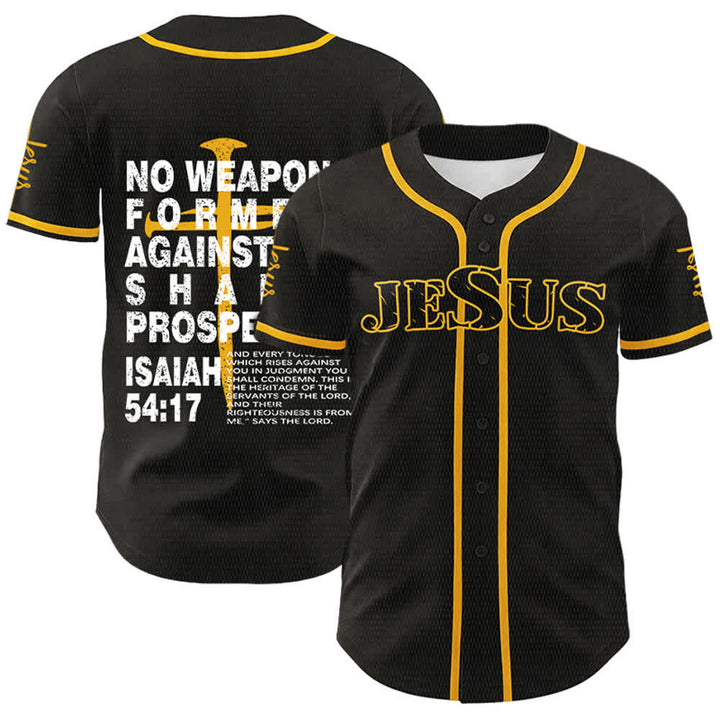 Christianartworkshop No Weapon Formed Against Me Shall Prosper Baseball Jersey - Golden - 5XL - image 6