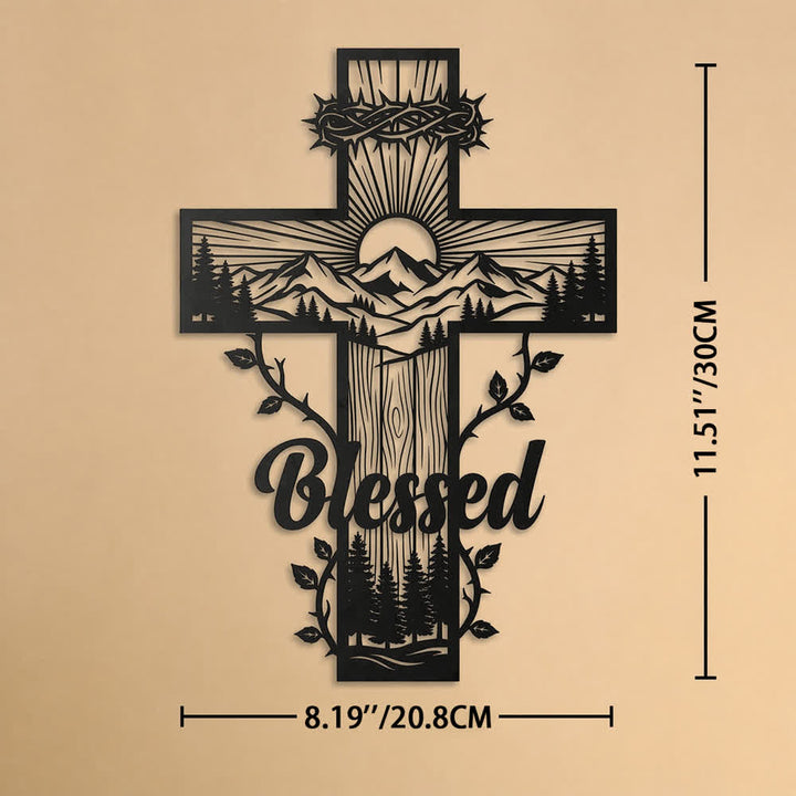 Christianartworkshop Vine Border Mountain Blessed Cross Metal Wall Decor: Symbol of Divine Blessing - 8.19''*11.81''*0.04''/20.8*30*0.1cm - image 9