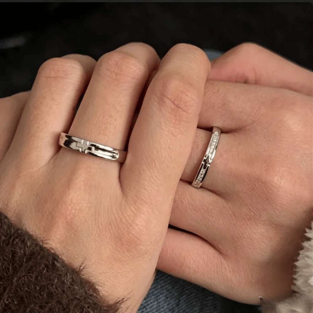 Christianartworkshop Dual Style Cross Sterling Silver Adjustable Couple Ring Set: Emblem of Unified Heavenly Covenant - image 1