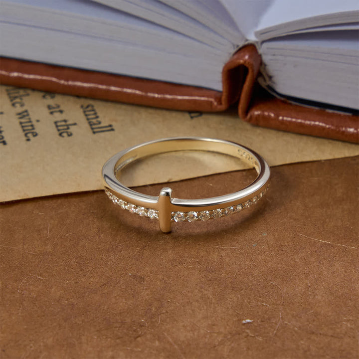 Christianartworkshop Dainty Side Raised Cross Half Pavé Zircon Sterling Silver Slim Band Ring: Emblem of Gentle Heavenly Guidance - image 4