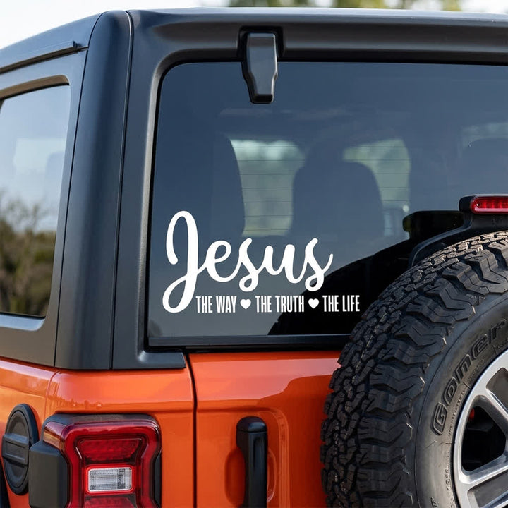 Christianartworkshop  Cursive Script Jesus The Way The Truth The Life Heart Accent Car Window Sticker - image 2