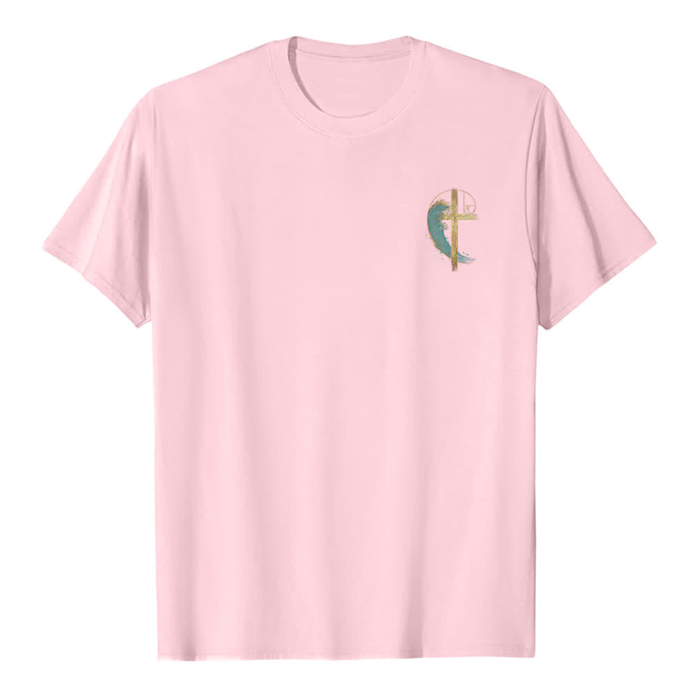 Christianartworkshop Golden Cross Wave Fibonacci Dual Side Print Classic T-shirt - image 5