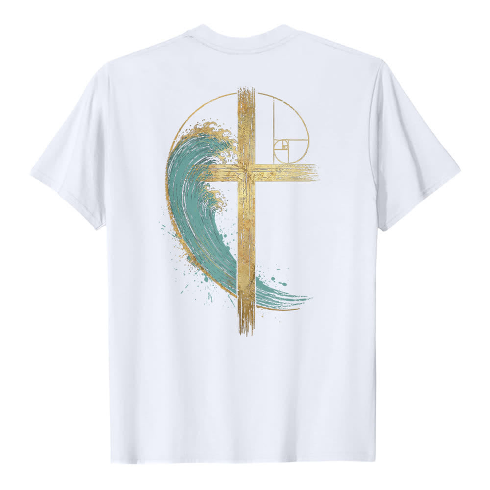 Christianartworkshop Golden Cross Wave Fibonacci Dual Side Print Classic T-shirt - image 7