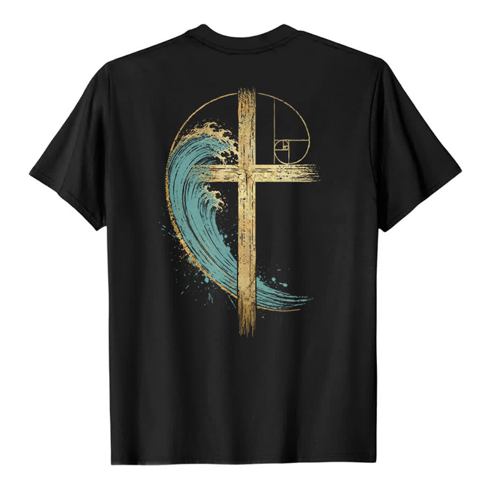 Christianartworkshop Golden Cross Wave Fibonacci Dual Side Print Classic T-shirt - image 19