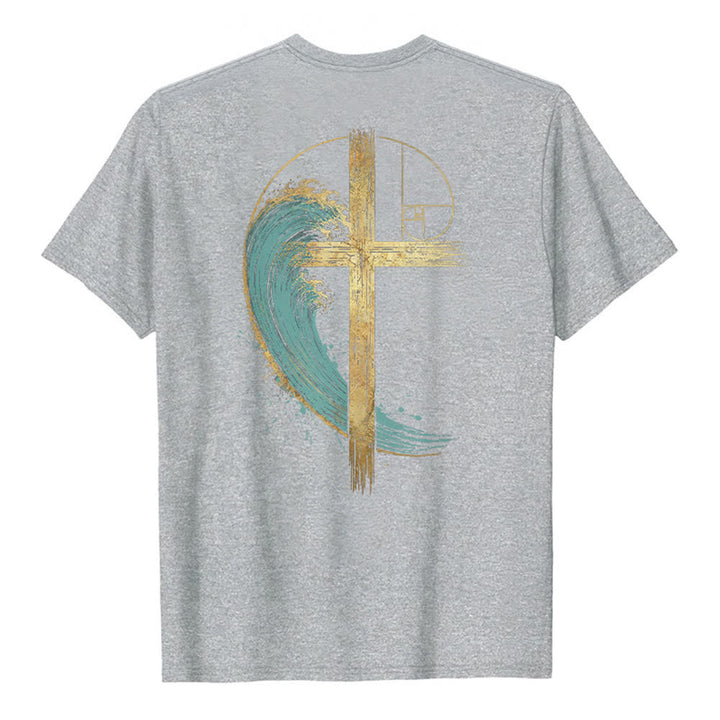 Christianartworkshop Golden Cross Wave Fibonacci Dual Side Print Classic T-shirt - image 13