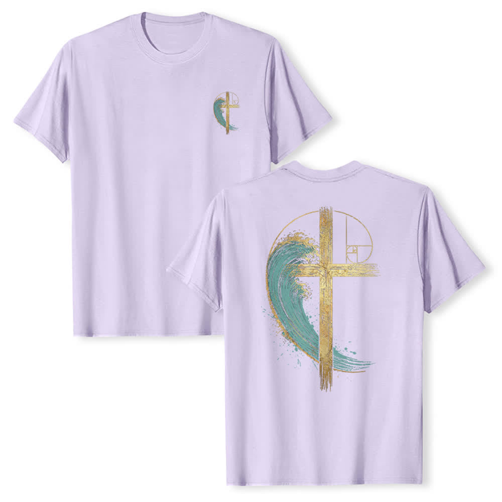 Christianartworkshop Golden Cross Wave Fibonacci Dual Side Print Classic T-shirt - Purple - 2XL - image 24