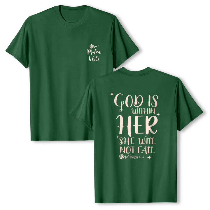 Christianartworkshop Dual-Side God Is Within Her Psalm 46:5 Letter Print Classic T-shirt - Dark Green - 2XL - image 24