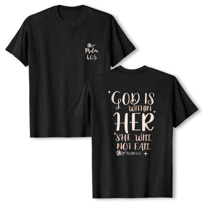 Christianartworkshop Dual-Side God Is Within Her Psalm 46:5 Letter Print Classic T-shirt - Black - 2XL - image 0