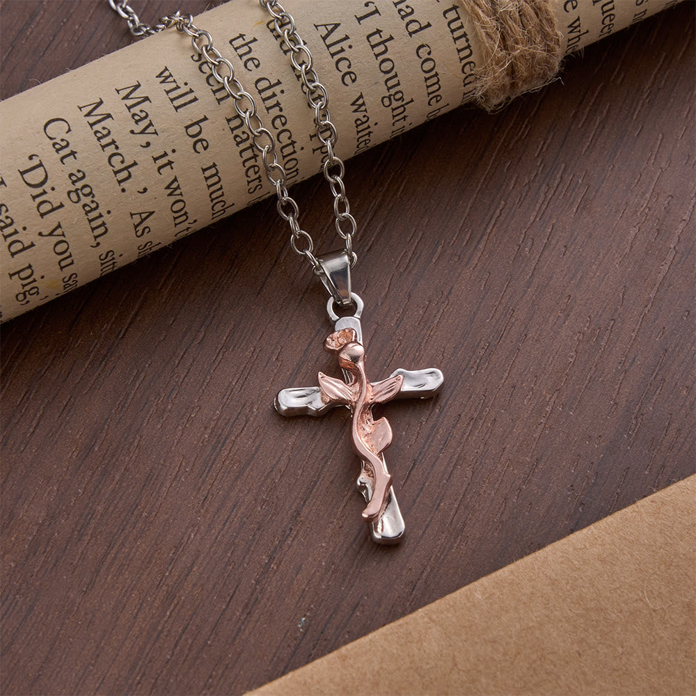 Christianartworkshop Rose Vine Cross Alloy Pendant Necklace - Rose Gold - image 4