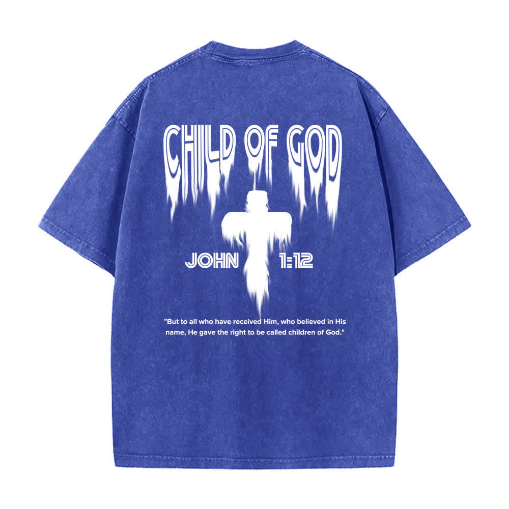 Christianartworkshop Dual-Side Child Of God John 1:12 Distressed Letter Print Washed T-shirt - image 4