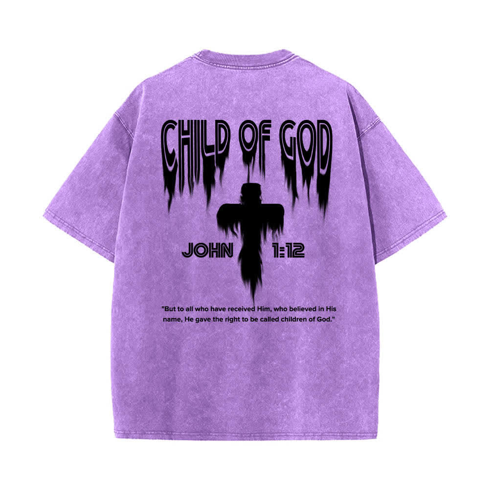 Christianartworkshop Dual-Side Child Of God John 1:12 Distressed Letter Print Washed T-shirt - image 22
