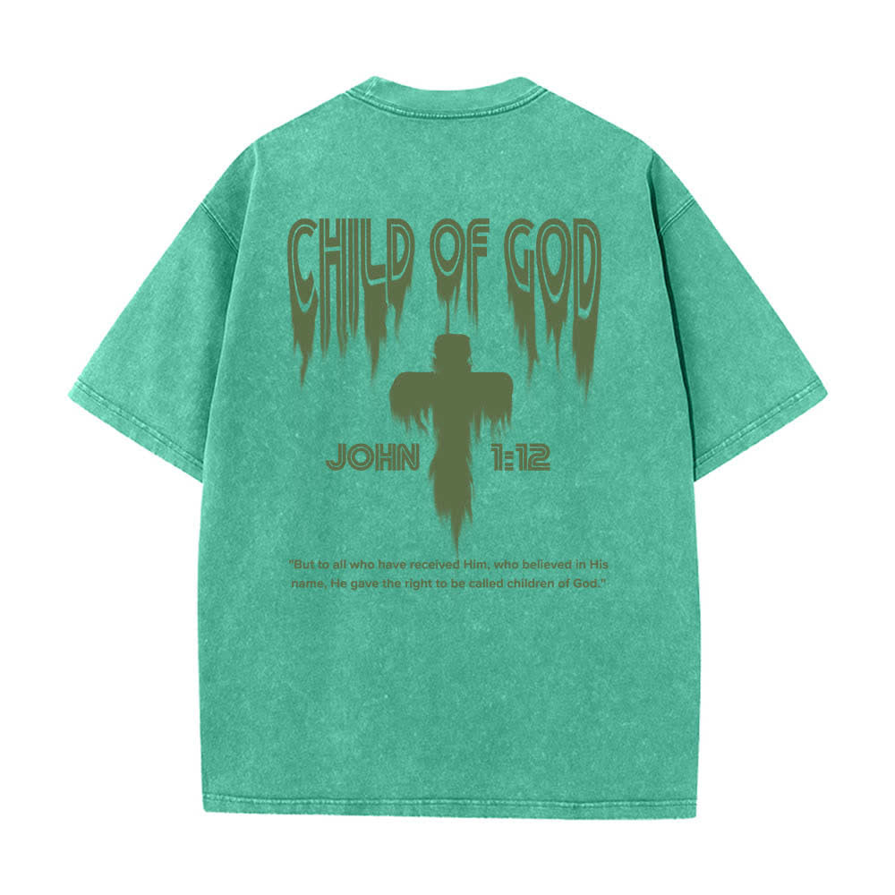 Christianartworkshop Dual-Side Child Of God John 1:12 Distressed Letter Print Washed T-shirt - image 13