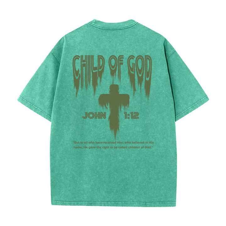 Christianartworkshop Dual-Side Child Of God John 1:12 Distressed Letter Print Washed T-shirt - image 13