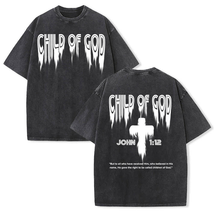 Christianartworkshop Dual-Side Child Of God John 1:12 Distressed Letter Print Washed T-shirt - Black - 5XL - image 15