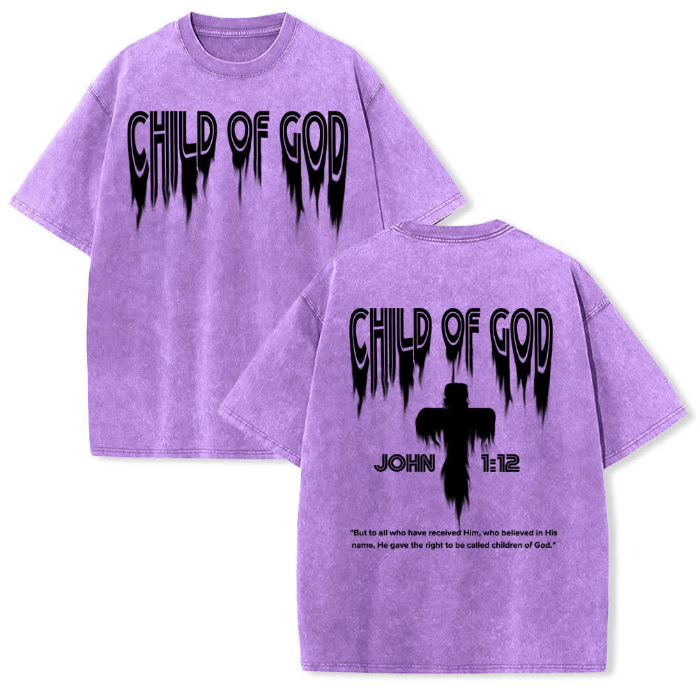 Christianartworkshop Dual-Side Child Of God John 1:12 Distressed Letter Print Washed T-shirt - Purple - 5XL - image 21