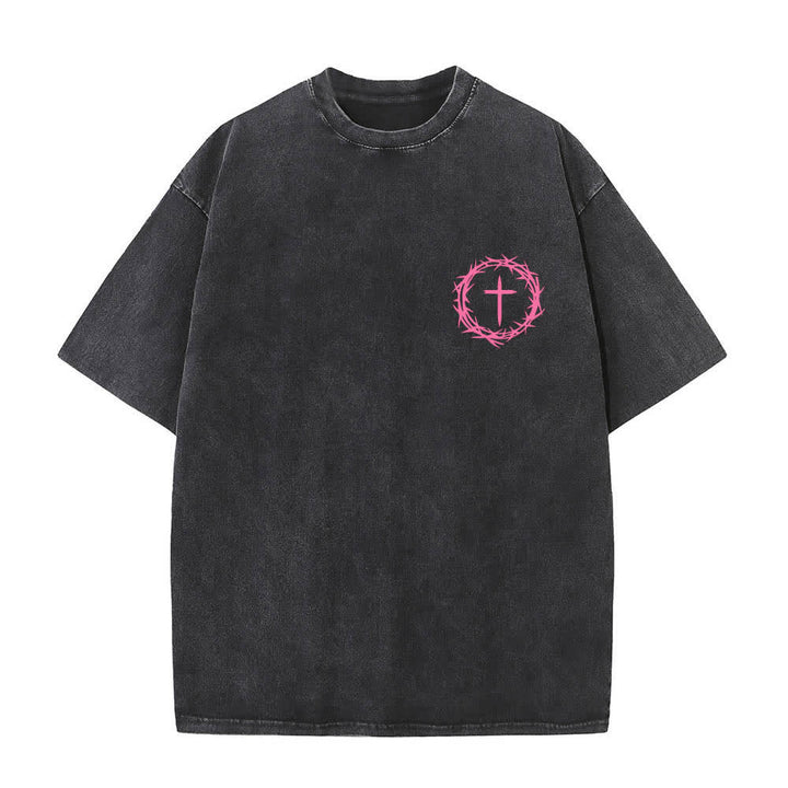 Christianartworkshop Dual-Side A Lot Can Happen In 3 Days Crown Of Thorns Cross Letter Print Washed T-shirt - image 2