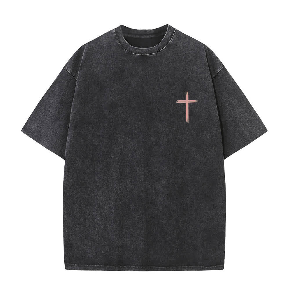 Christianartworkshop Dual-Side Let All That You Do Be Done In Love Floral Cross Letter Print Washed T-shirt - image 5