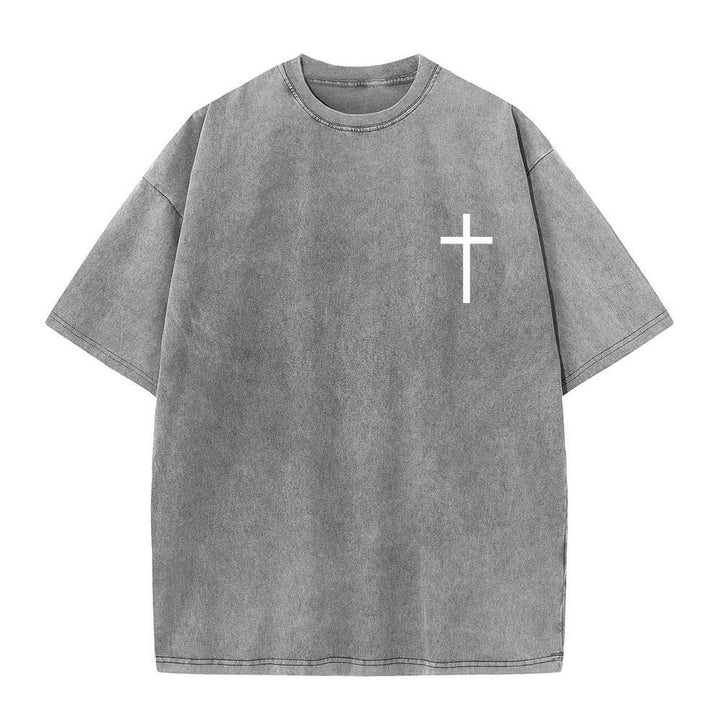 Christianartworkshop Dual-Side Philippians 4:13 Cross Scripture Letter Print Washed T-shirt - image 2