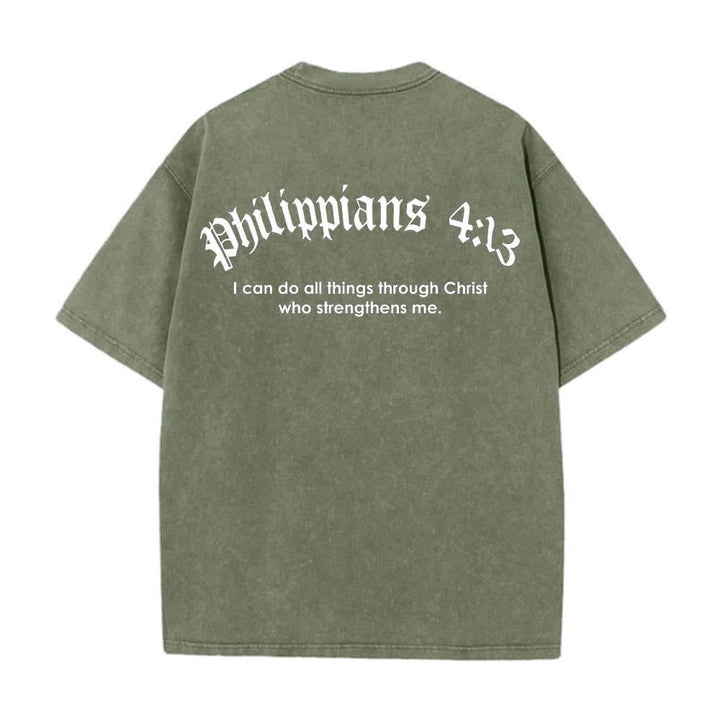 Christianartworkshop Dual-Side Philippians 4:13 Cross Scripture Letter Print Washed T-shirt - image 19