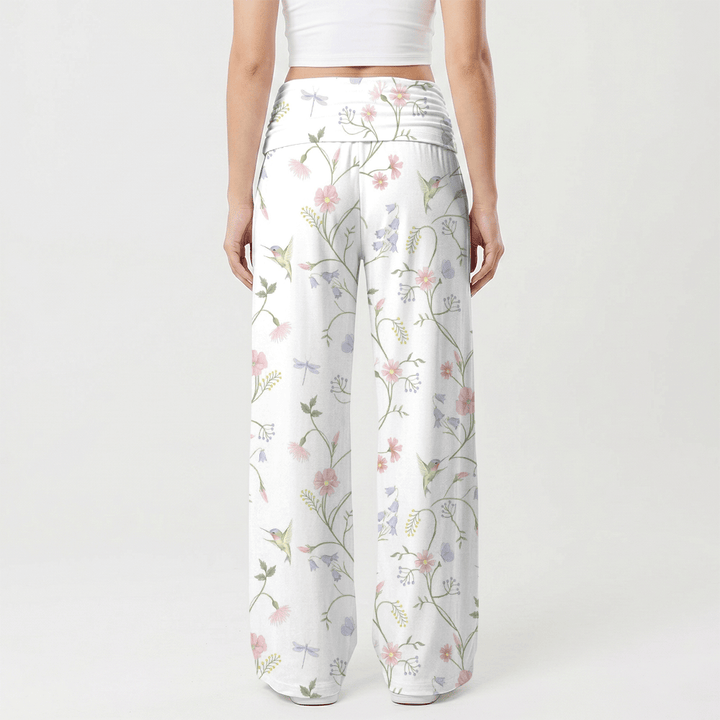 Christianartworkshop Elastic High Waist Holy Dove Hummingbird Floral Vine Art Casual Faith Women’s Wide Leg Pants - image 2