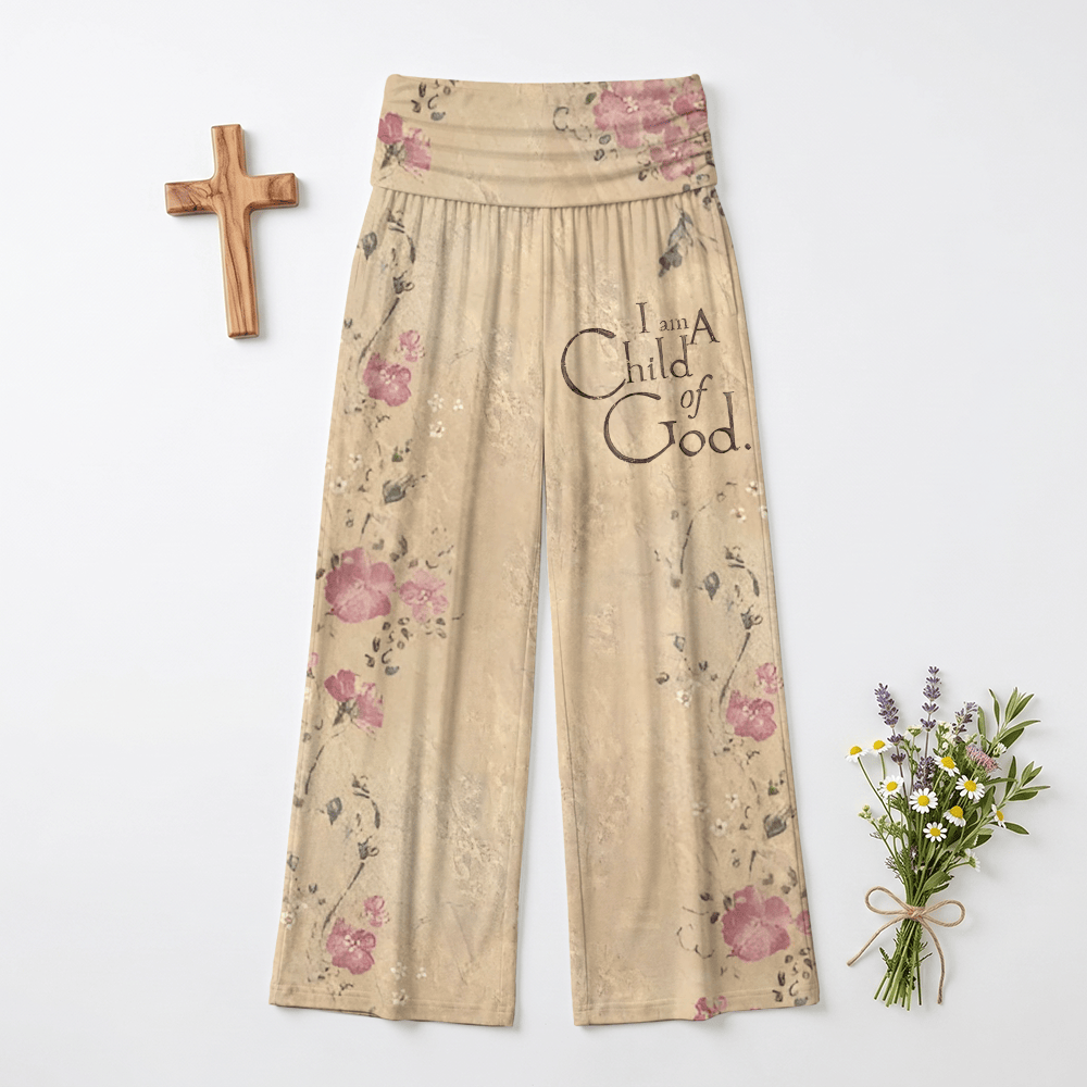 Christianartworkshop Vintage Floral I Am A Child Of God Letter Art Casual Faith Women’s Wide Leg Pants - US22,UK/AU26,EU54(6XL) - image 0