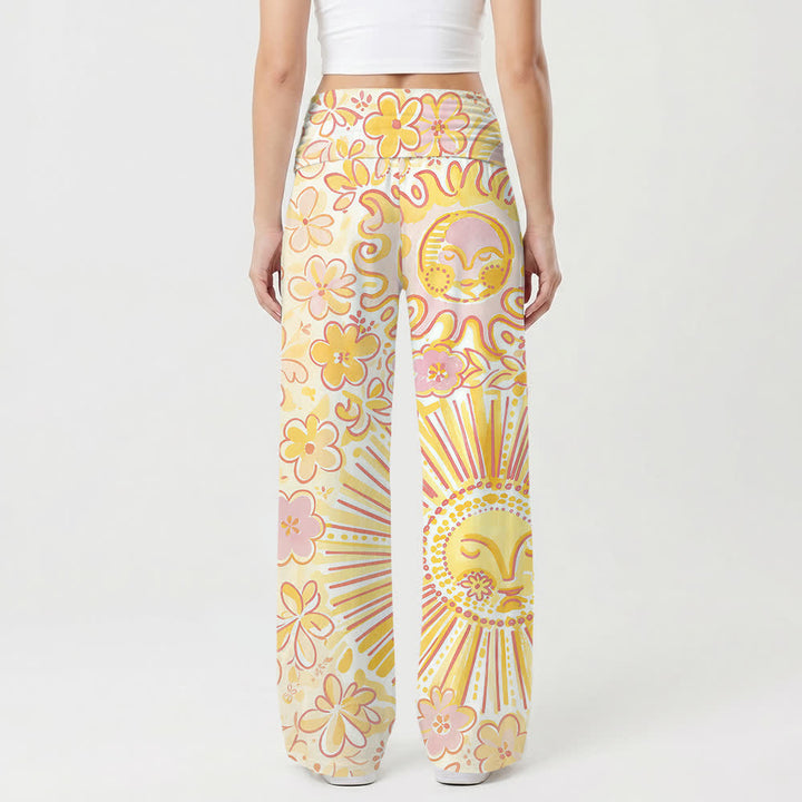 Christianartworkshop Boho Sun Moon Cross Floral Art Casual Faith Women’s Wide Leg Pants - image 2