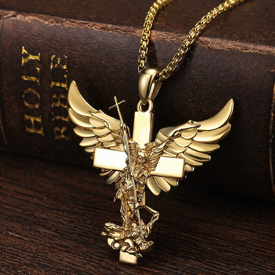 Christianartworkshop Guardian St. Michael Winged Cross Statement Pendant Necklace - image 3