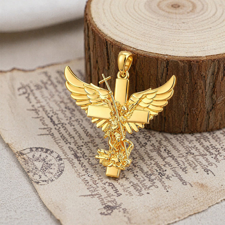 Christianartworkshop Guardian St. Michael Winged Cross Statement Pendant Necklace - image 4
