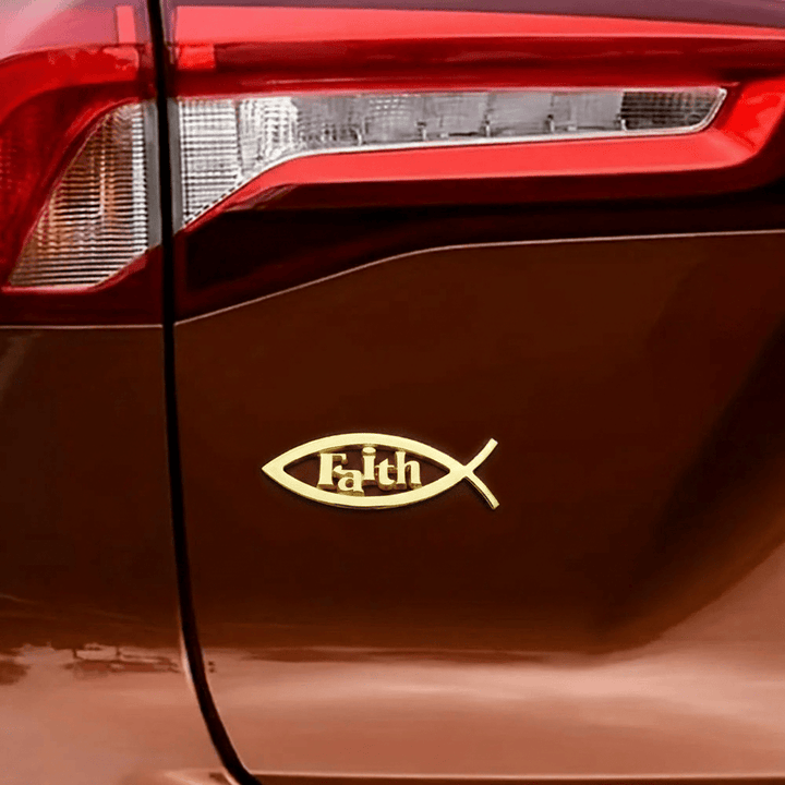 Christianartworkshop Ichthys Fish Outline Raised Faith Letter Car Sticker: A Symbol of Unwavering Conviction & Road Protection - image 1