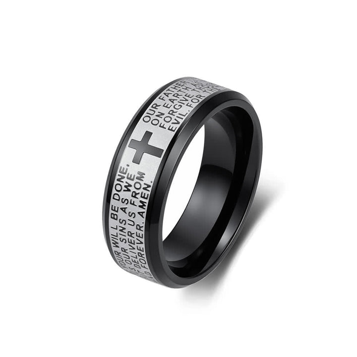 Christianartworkshop Deep Engraved Cross Lord’s Prayer Stainless Steel Wide Band Ring: Emblem of Abiding Heavenly Faith - Black Two-Tone - US 13 - image 12