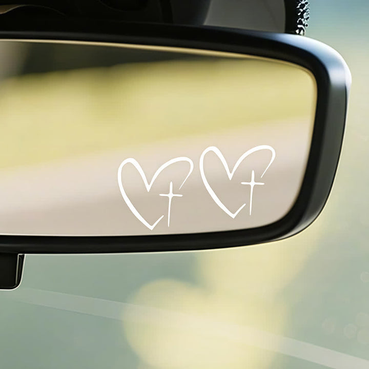 Christianartworkshop Minimalist Heart Cross Pair Car Sticker - image 1