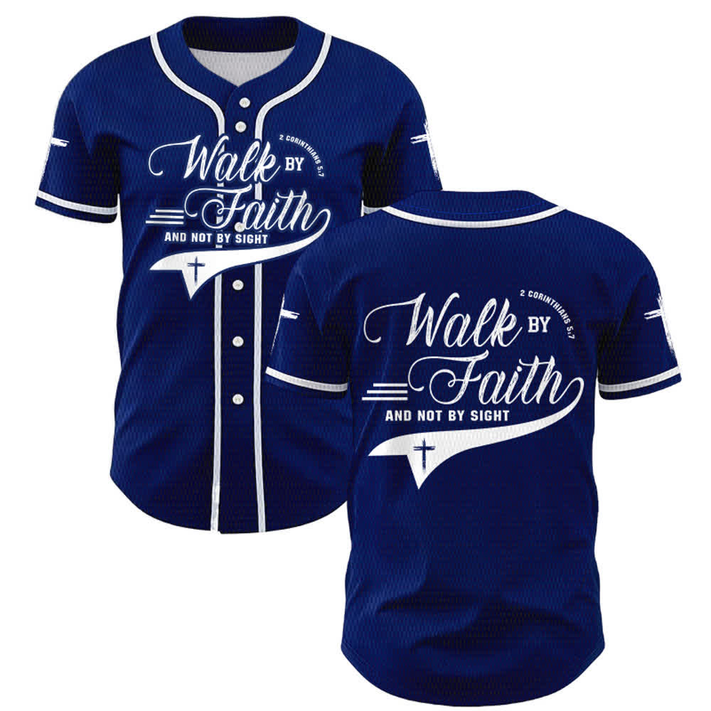 Christianartworkshop 2 Corinthians 5:7 “Walk By Faith And Not By Sight” Cross Statement Baseball Jersey - Navy Blue - 5XL - image 0