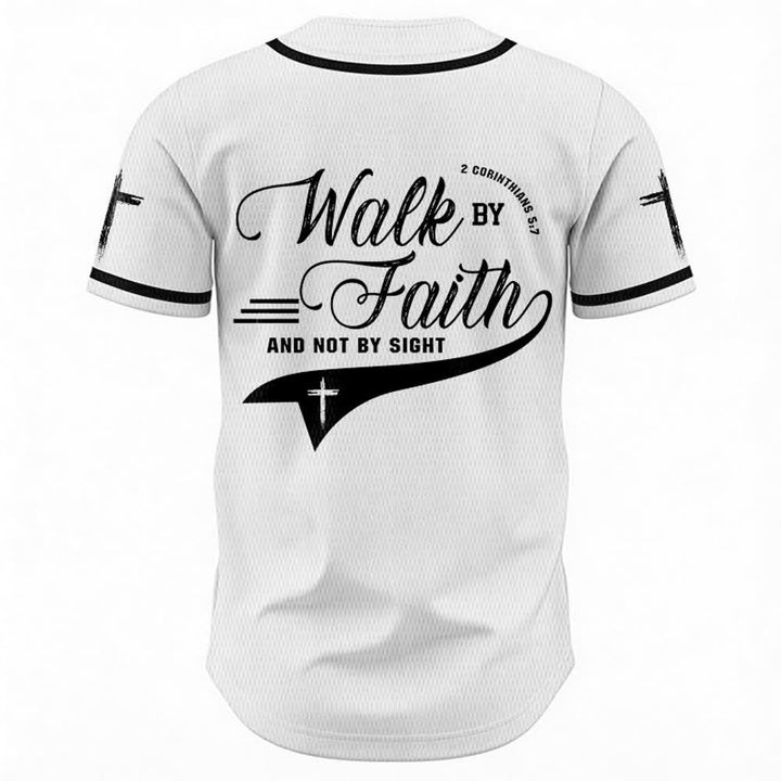 Christianartworkshop 2 Corinthians 5:7 “Walk By Faith And Not By Sight” Cross Statement Baseball Jersey - image 9