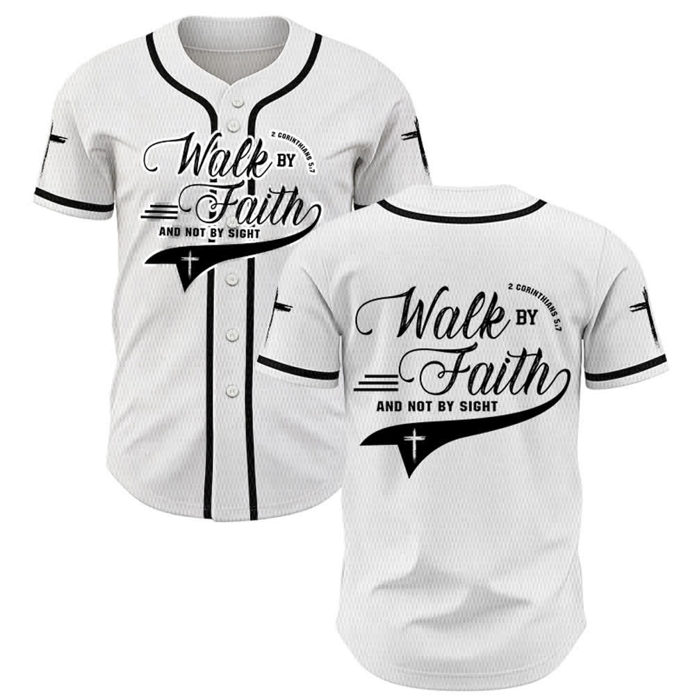 Christianartworkshop 2 Corinthians 5:7 “Walk By Faith And Not By Sight” Cross Statement Baseball Jersey - White - 5XL - image 7