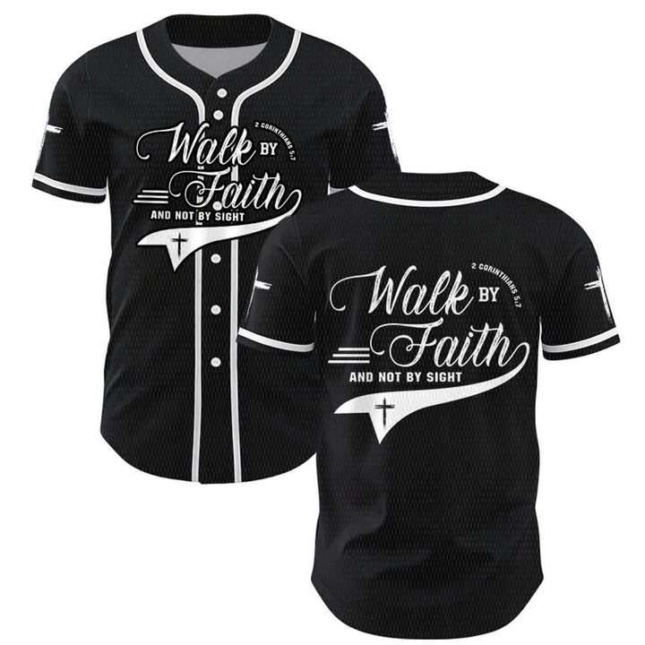 Christianartworkshop 2 Corinthians 5:7 “Walk By Faith And Not By Sight” Cross Statement Baseball Jersey - Black - 5XL - image 14