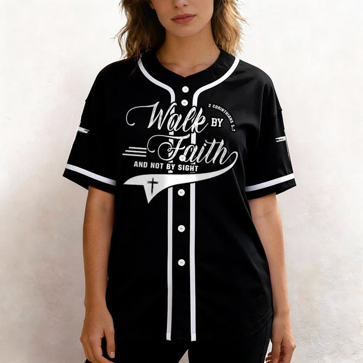 Christianartworkshop 2 Corinthians 5:7 “Walk By Faith And Not By Sight” Cross Statement Baseball Jersey - image 19