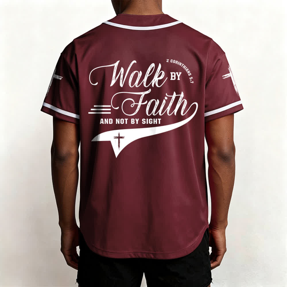 Christianartworkshop 2 Corinthians 5:7 “Walk By Faith And Not By Sight” Cross Statement Baseball Jersey - image 39