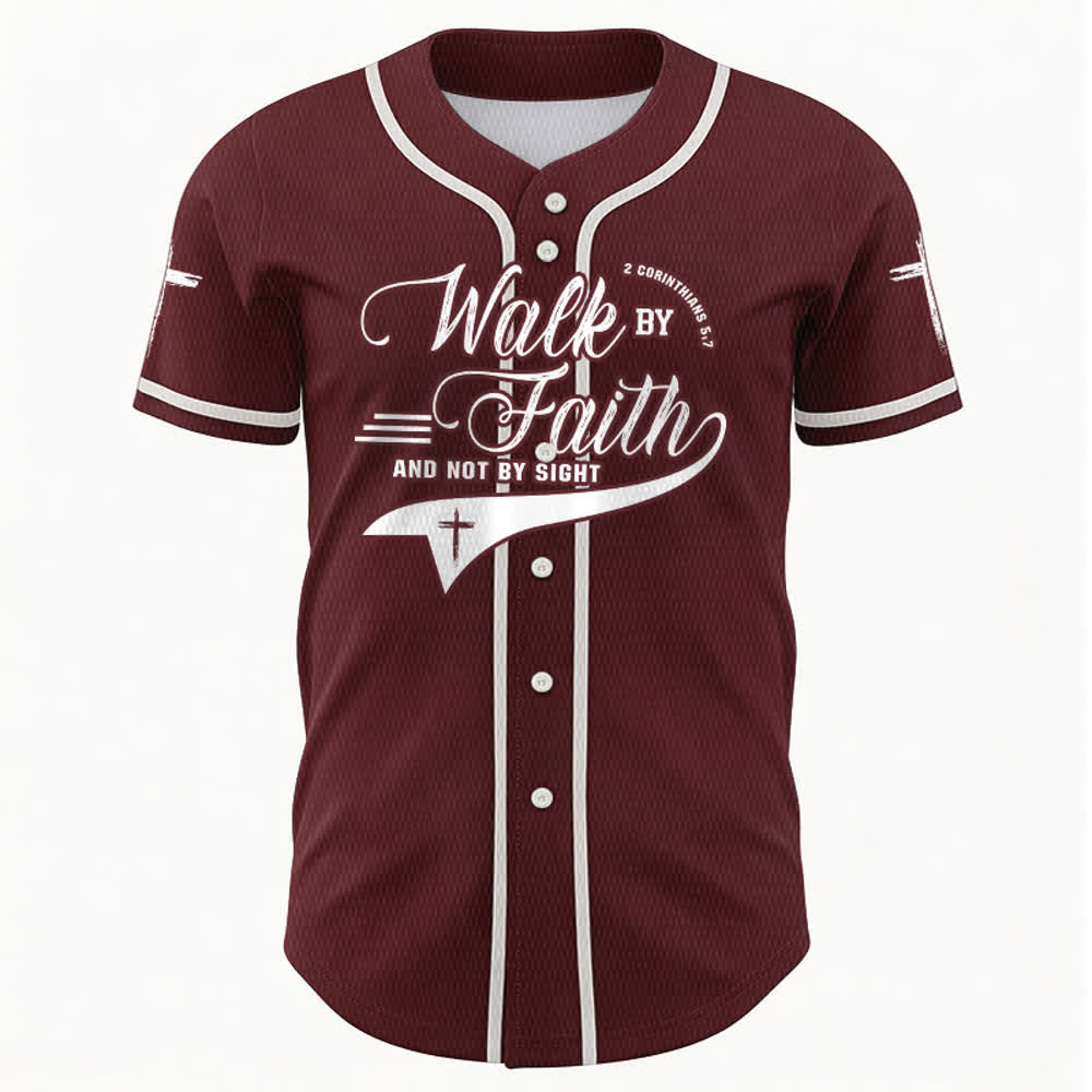 Christianartworkshop 2 Corinthians 5:7 “Walk By Faith And Not By Sight” Cross Statement Baseball Jersey - image 36